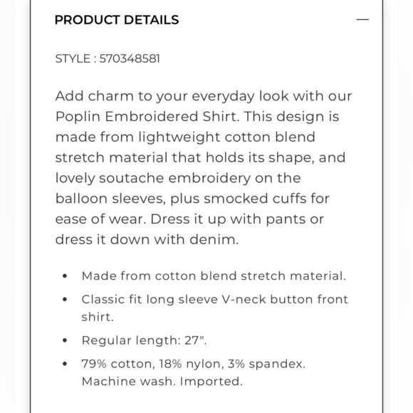 NWT Chico’s Poplin Embroidered Shirt Button Down Women’s L White Accent Sleeves - Picture 12 of 12